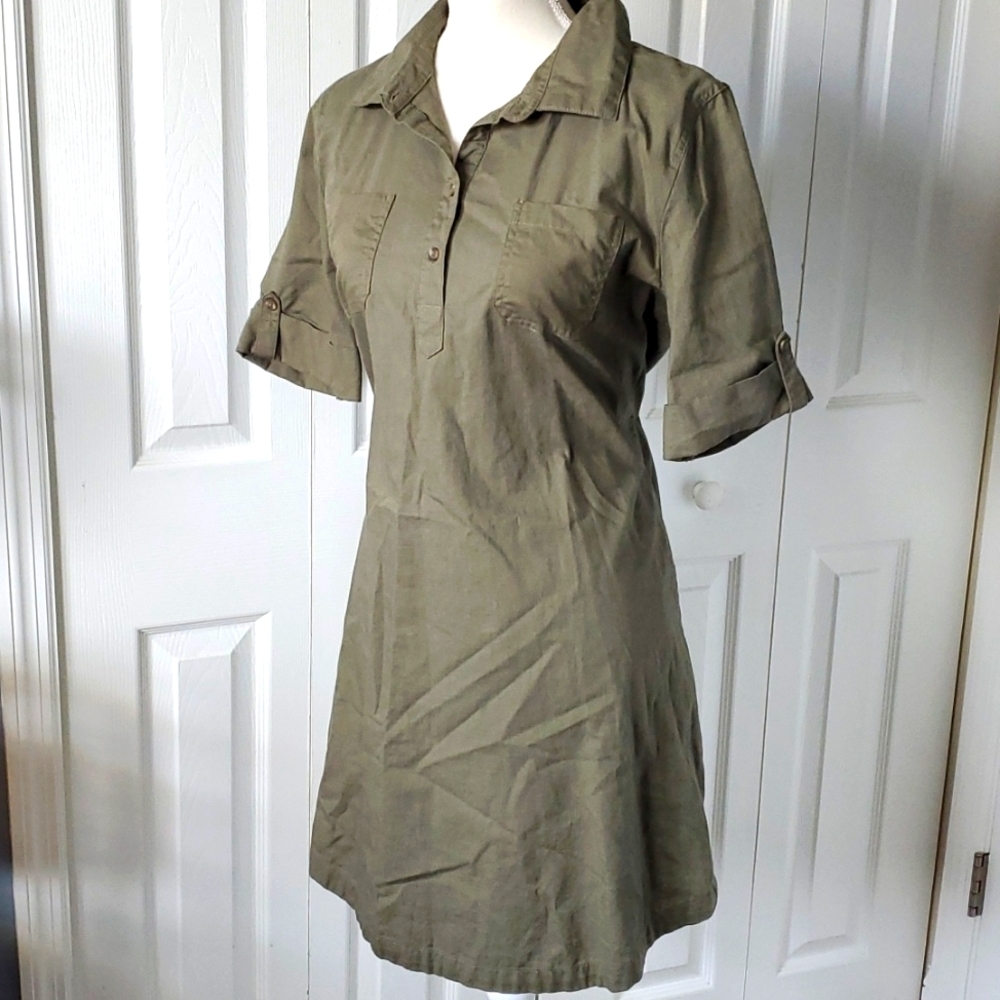 Karen Scott Collared Elbow Sleeved Dress, Green, Medium